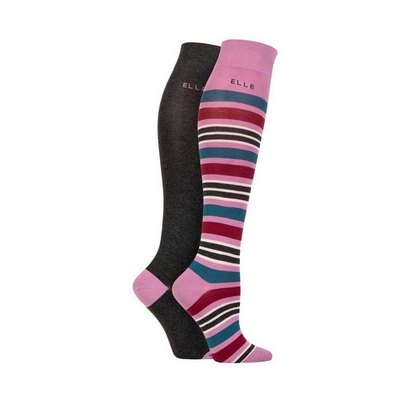 Ladies Elle Bamboo Striped, Plain Knee High Socks Smokey Pink