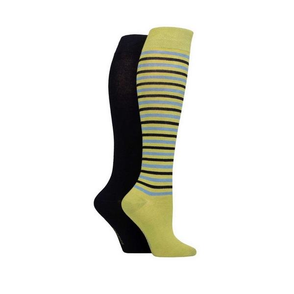 Ladies Plain, Patterned Bamboo Knee High Socks with Smooth Toe Seams Spanish Moss Stripe