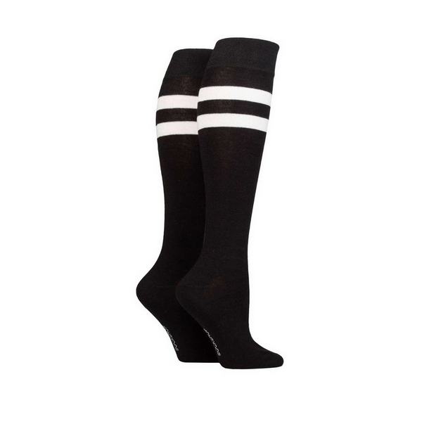 Ladies Plain, Patterned Bamboo Knee High Socks with Smooth Toe Seams Sport Stripe